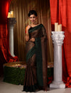 Black with Copper Pattu Silk Saree with All Over Beautiful Floral Jacquard Weave Design
