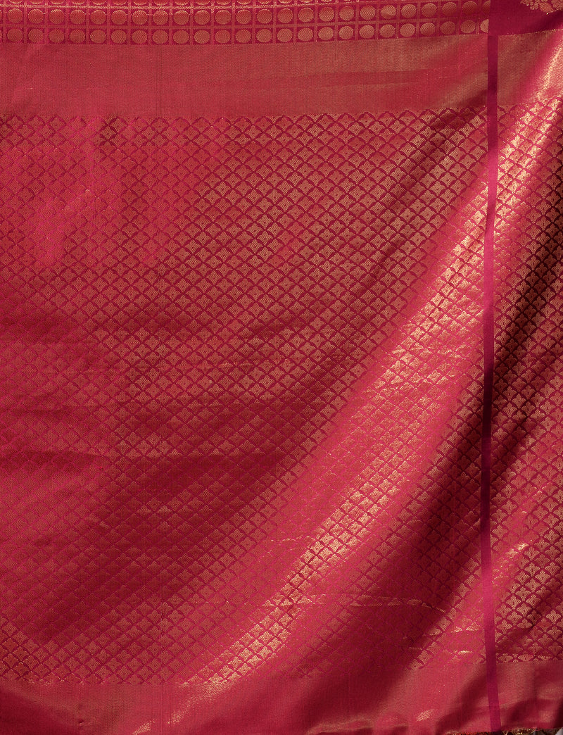 Dark Pink With Copper Pattu Silk Saree with All Over Beautiful Floral Jacquard Weave Design