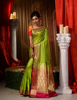 Lemon Green With Rani Satin Silk Saree With All Over Floral Jacquard Weave and Stone Work Embellished